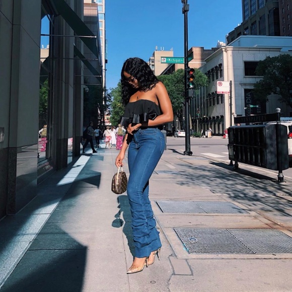 Denim - Ruffled bottom Jeans.